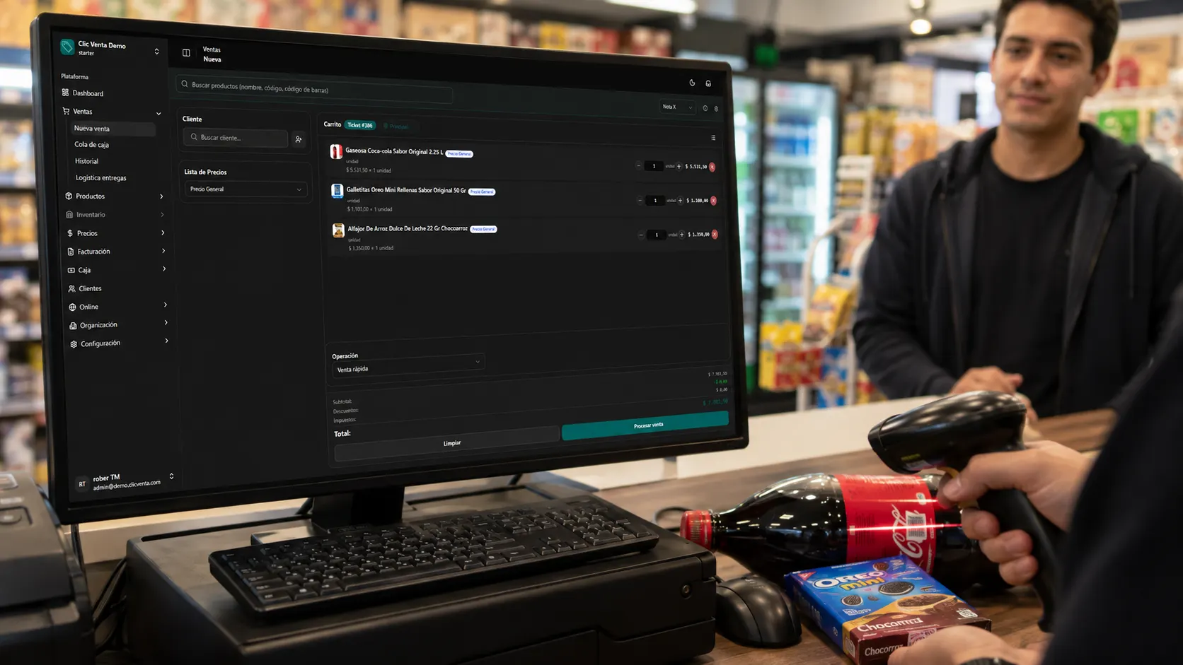 Vista de Clic Ventas, el punto de venta para comercios y kioscos.
